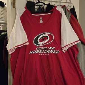 EUC Carolina Hurricanes Red and White V-Neck T-Shirt